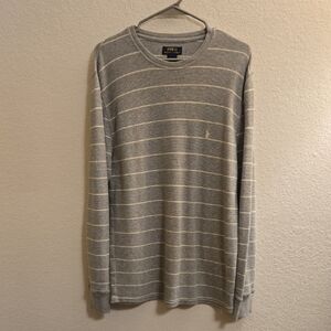 Polo by Ralph Lauren Gray and White Striped Long Sleeve Thermal Shirt - Large